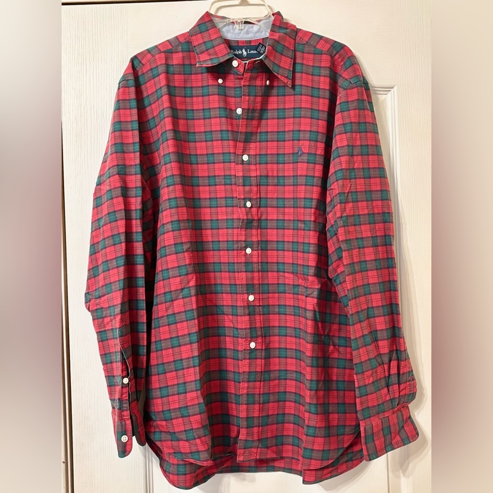 Ralph Lauren Men's Red Plaid Buttondown Shirt Large Like new cotton